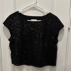 Eliza J Black Sequin Crop Top